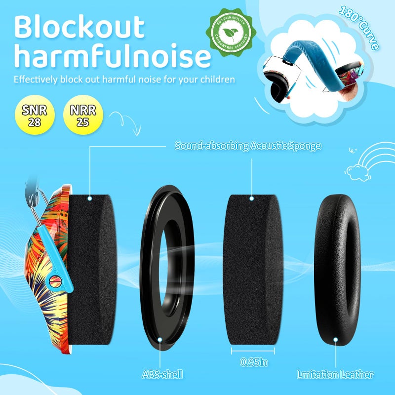 PROHEAR 032 Kids Ear Protection Safety Noise Earmuffs with NRR 25dB, Children Adjustable Headband Hearing Protectors for Monster Trucks, Sports Events, Concerts - Fireworks Pattern - Image 2